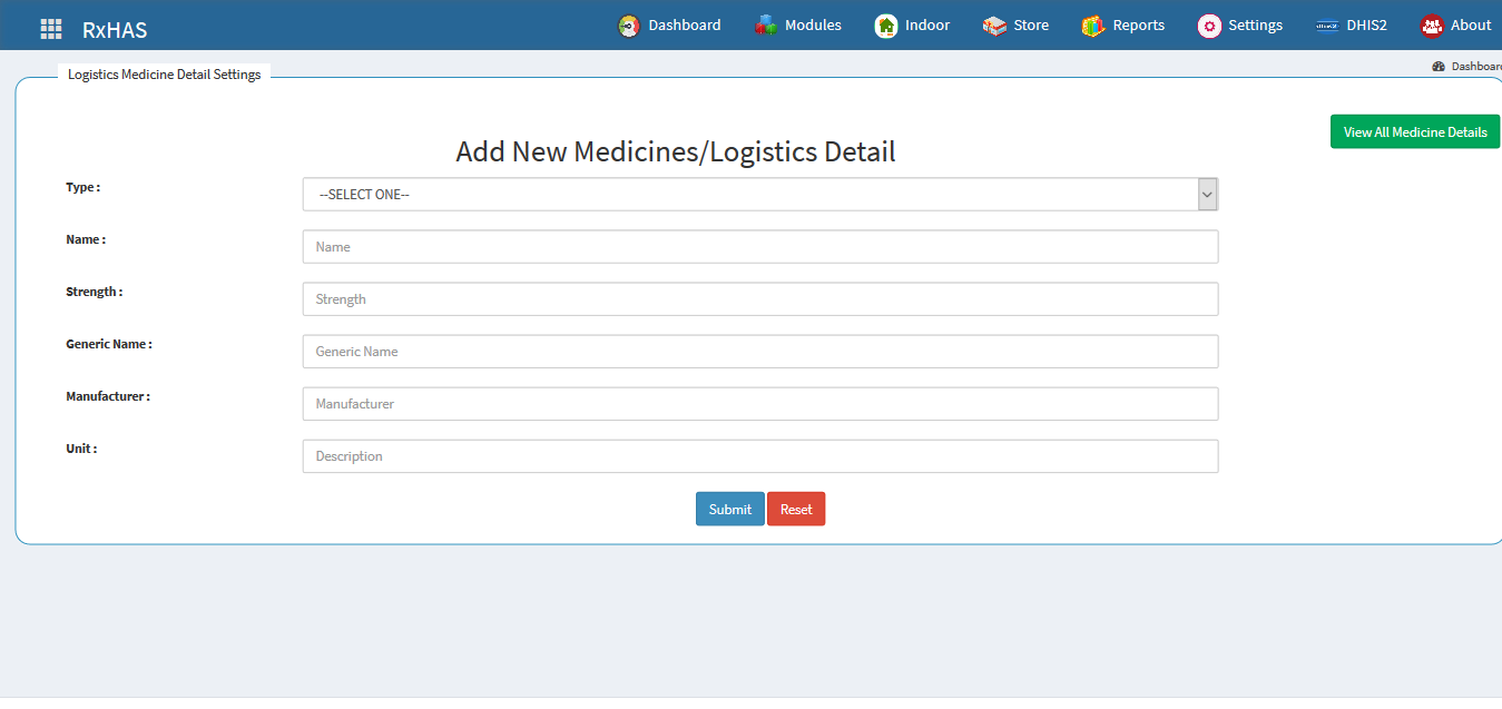 New Medicines / Goods Setup